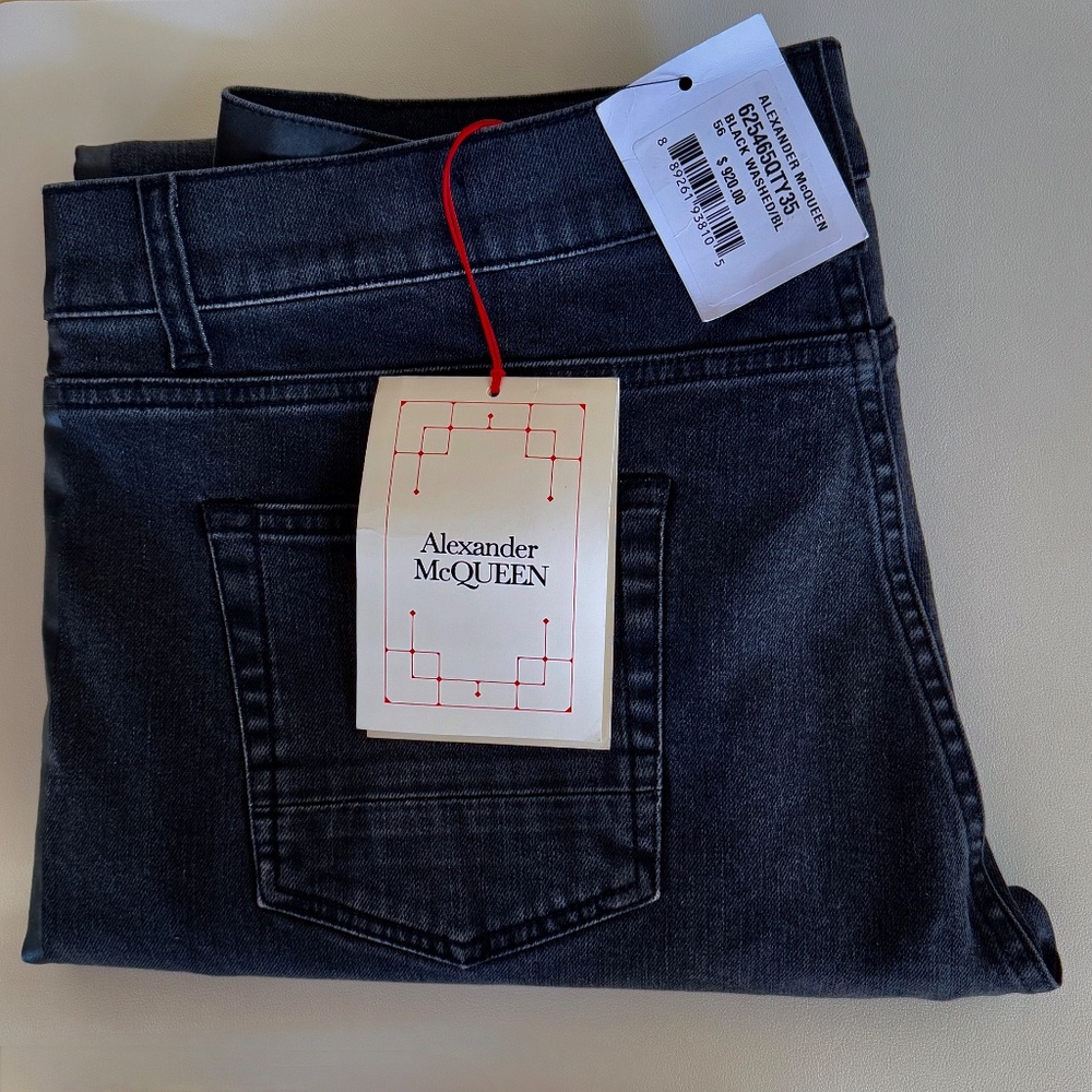 Alexander McQueen Men Black Washed Cotton-Stretch Denim Jeans US40R - Picture 11 of 11